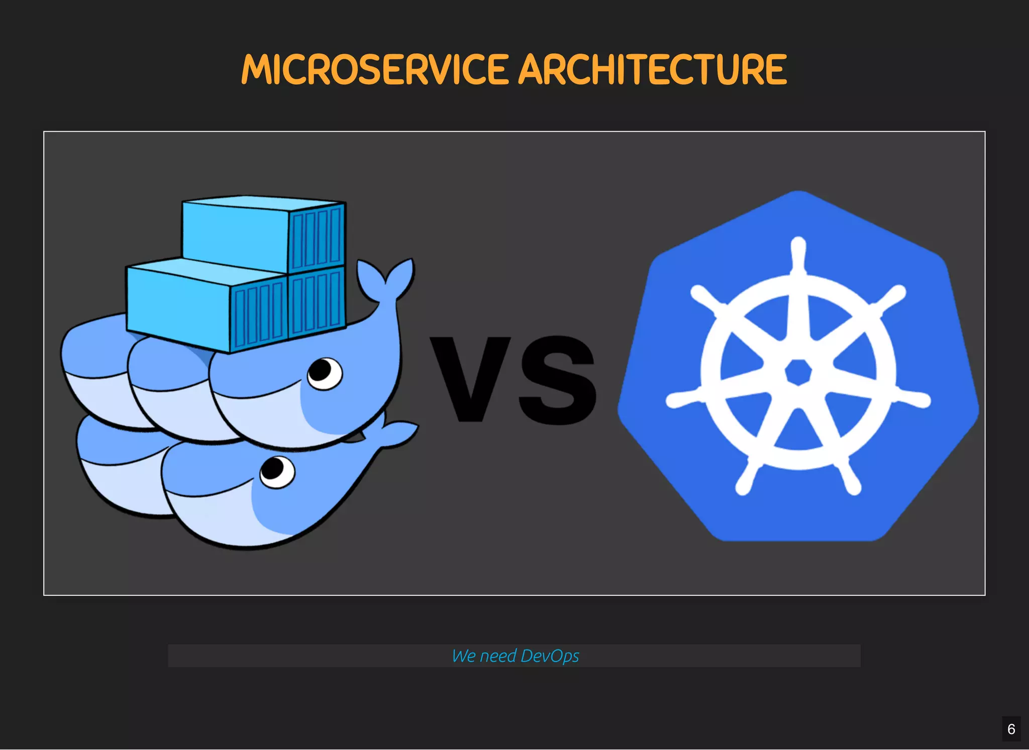 5/7/2019 MLSDev
localhost:8000/?print-pdﬁ#/ 14/80
MICROSERVICE ARCHITECTUREMICROSERVICE ARCHITECTURE
We need DevOps
6
 