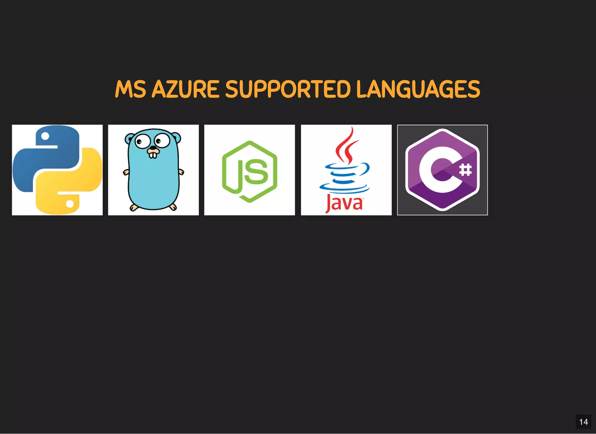 5/7/2019 MLSDev
localhost:8000/?print-pdﬁ#/ 31/80
MS AZURE SUPPORTED LANGUAGESMS AZURE SUPPORTED LANGUAGES
14
 