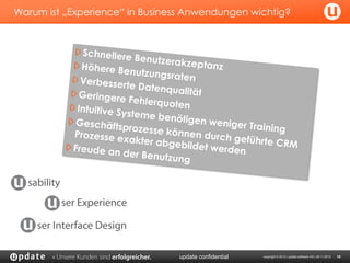 Warum ist „Experience“ in Business Anwendungen wichtig?

update confidential

copyright © 2013 | update software AG | 28.11.2013

10

 