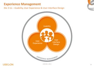 Experience Management
Die 3 Us – Usability, User Experience & User Interface Design

USECON | 2013

10

 