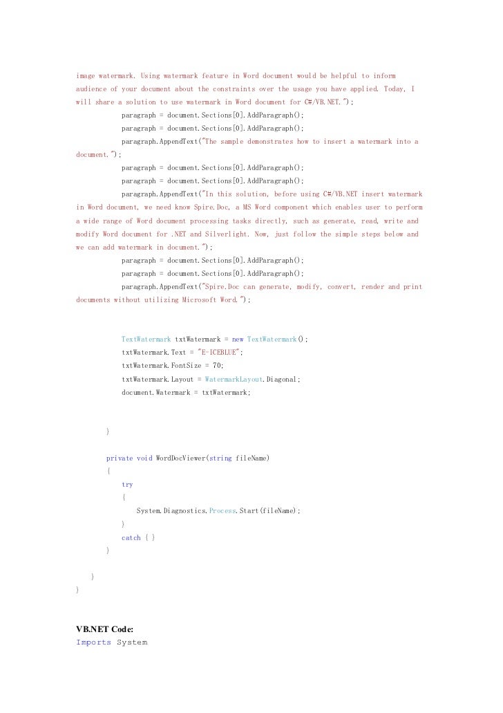 Use C vb Insert Watermark Into Word Document