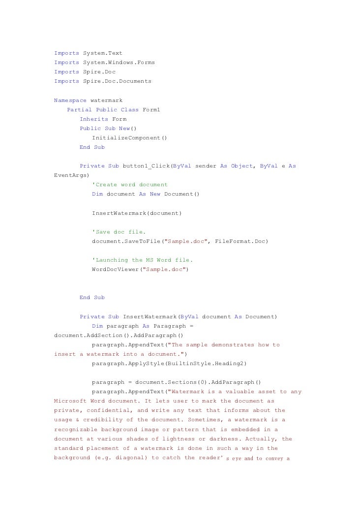 Use C vb Insert Watermark Into Word Document