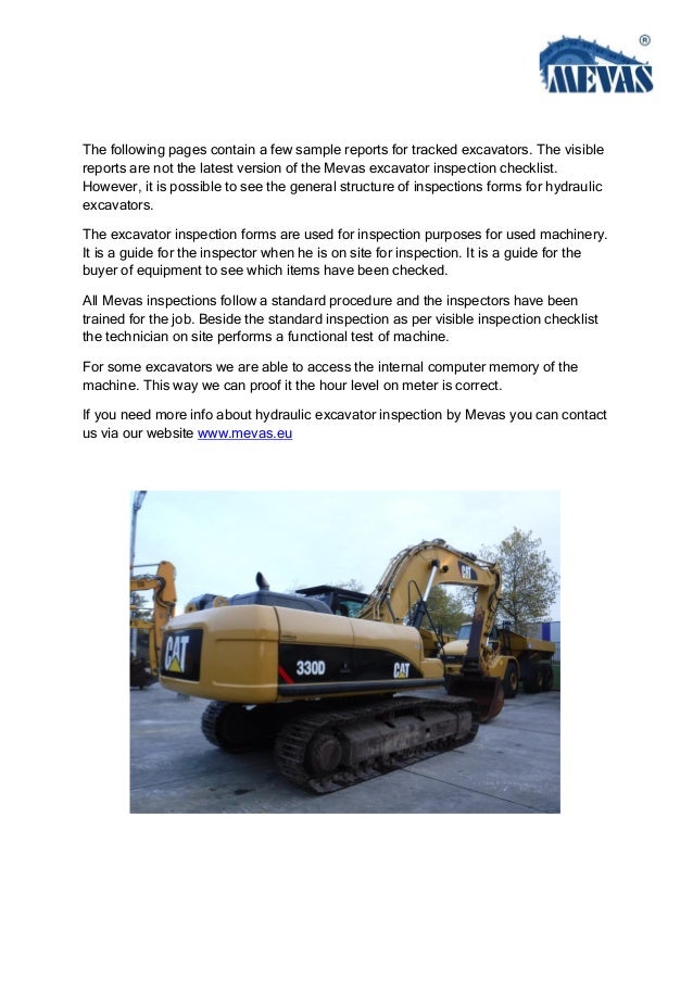 Used Hydraulic Excavator Inspection Checklist - 