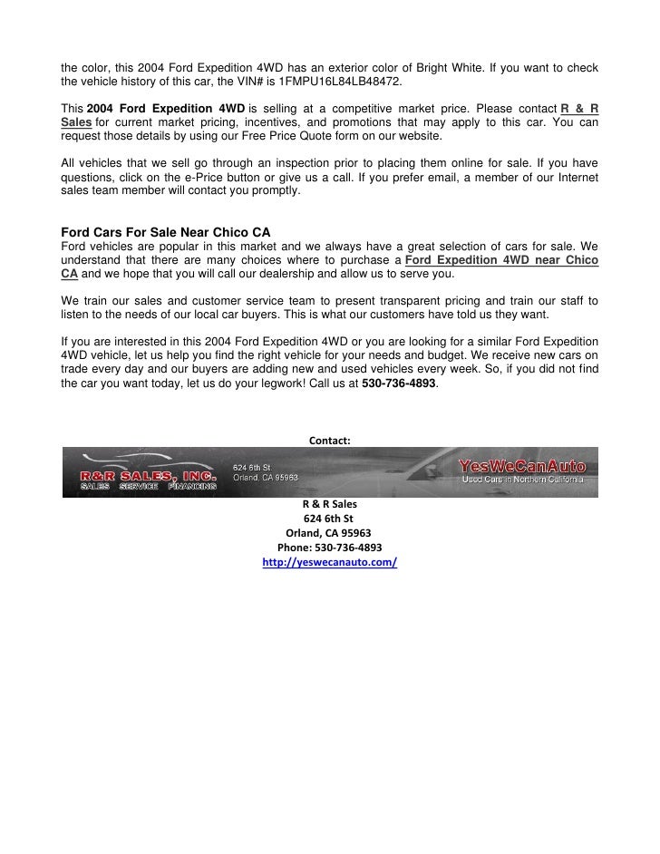 Used 2004 Ford Expedition 4WD For Sale Near Chico CA