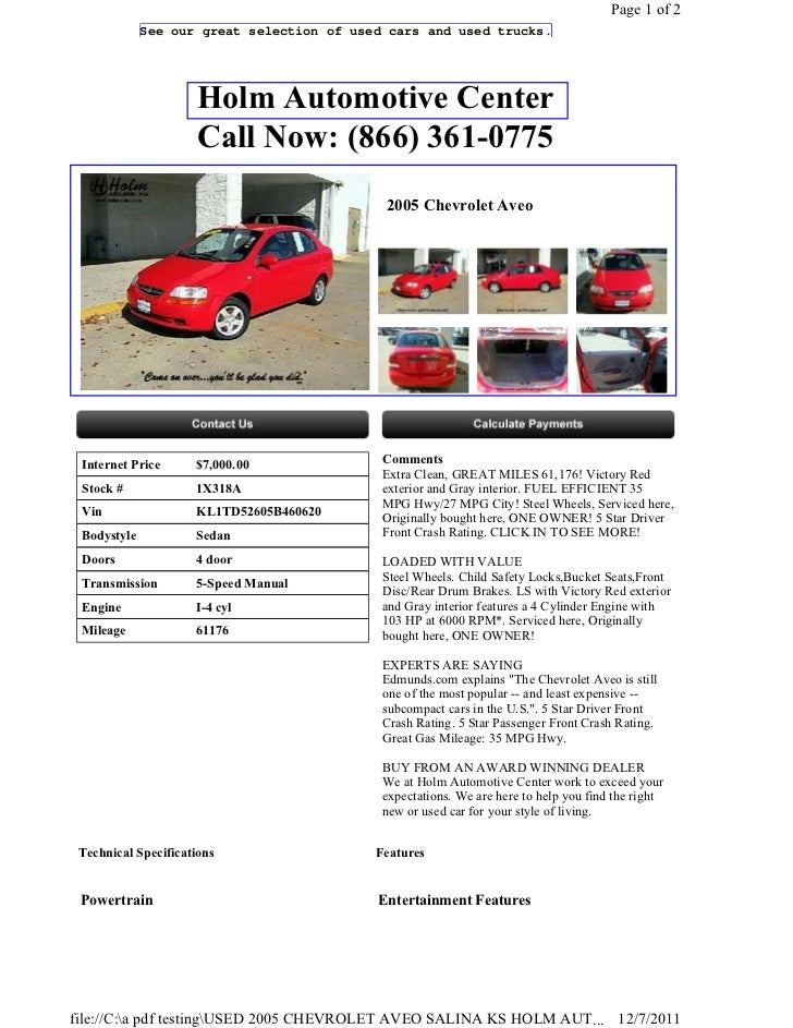 Salina Used Cars >> Used 2005 Chevrolet Aveo Salina Ks Holm Automotive Center Salina Used Cars >> Used 2005 Chevrolet Aveo Salina Ks Holm Automotive Center