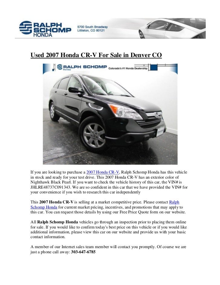 Honda Dealership Denver >> Used 2007 Honda Cr V For Sale In Denver Honda Dealership Denver >> Used 2007 Honda Cr V For Sale In Denver
