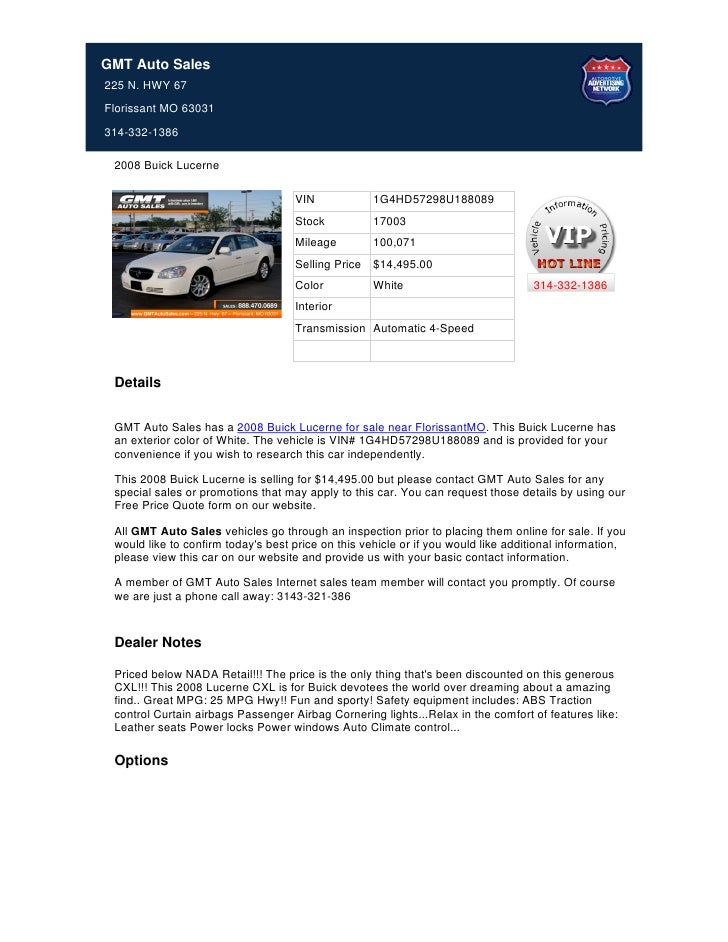 Gmt Auto Sales >> Used 2008 Buick Lucerne For Sale In Florissant Mo Stock 17003 Gmt Auto Sales >> Used 2008 Buick Lucerne For Sale In Florissant Mo Stock 17003