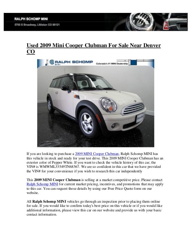 Mini Cooper Denver >> Used 2009 Mini Cooper Clubman For Sale Near Denver Co Mini Cooper Denver >> Used 2009 Mini Cooper Clubman For Sale Near Denver Co