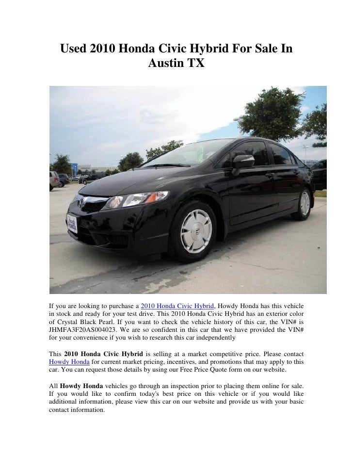 used 2010 honda civic hybrid for sale in austin tx