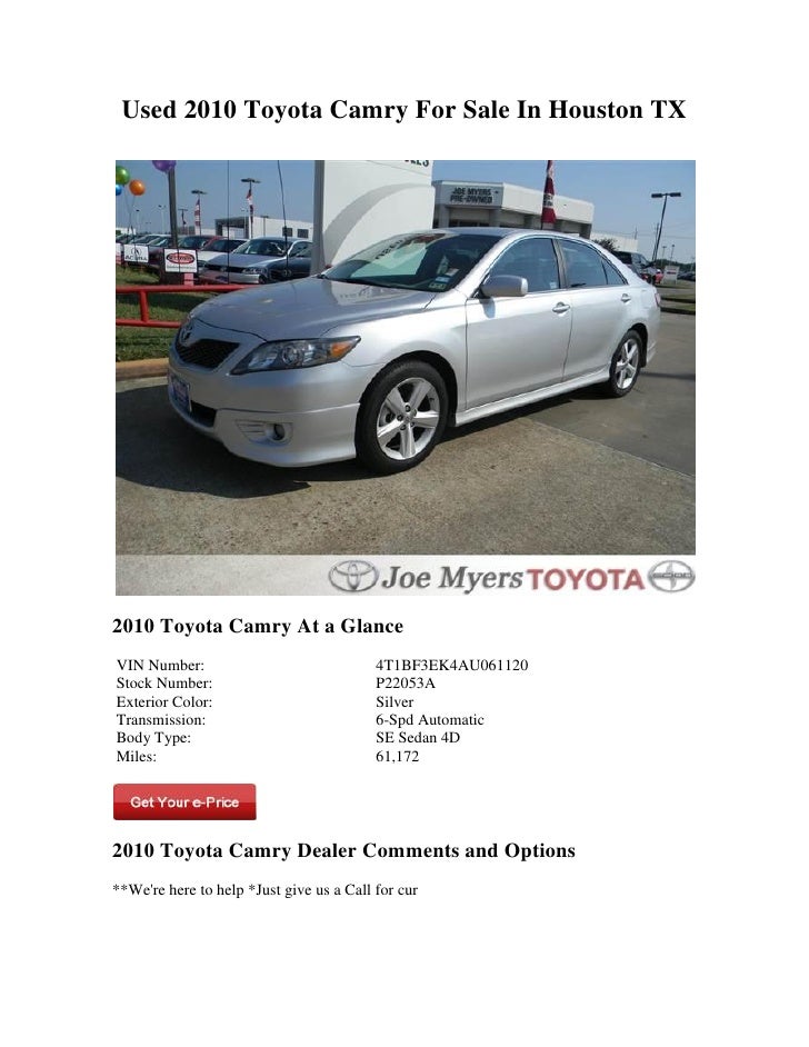 Used 2010 Toyota Camry For Sale In Houston TX
