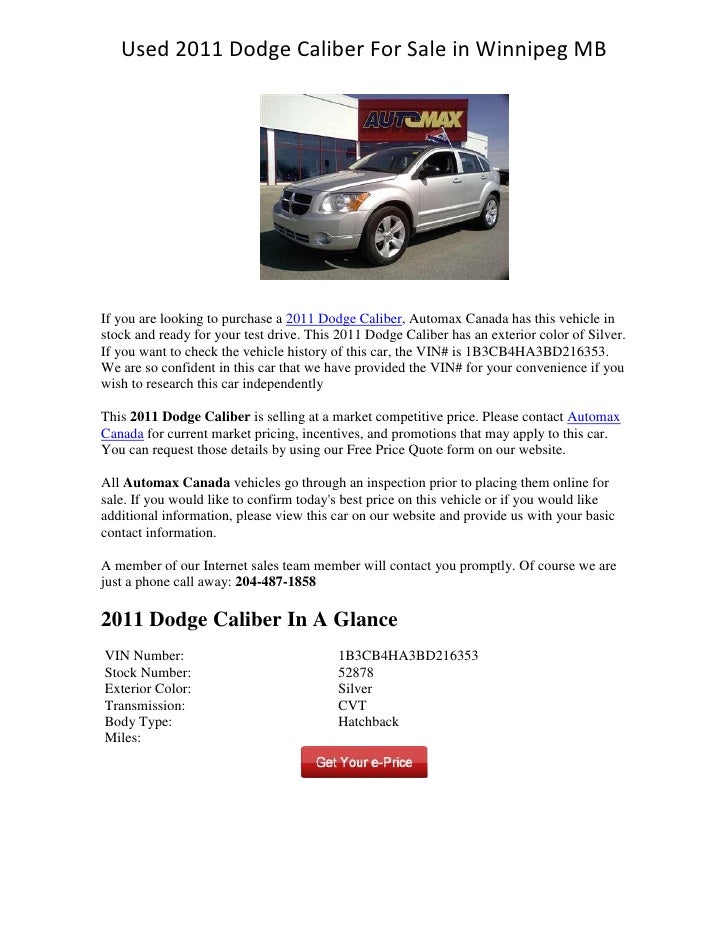 Used 2011 Dodge Caliber For Sale In Winnipeg Mb