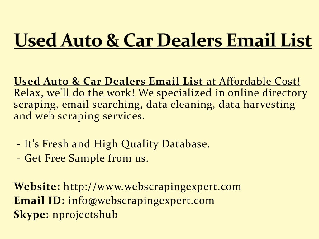 Used Auto & Car Dealers Email List