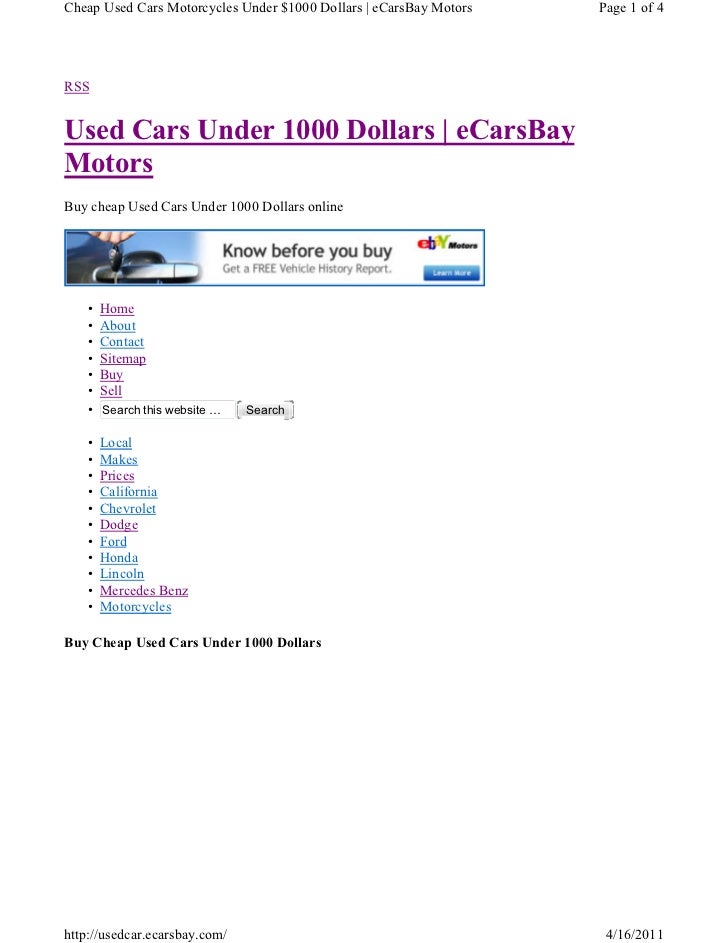 Buy Used Cars Under $1000 Dollars