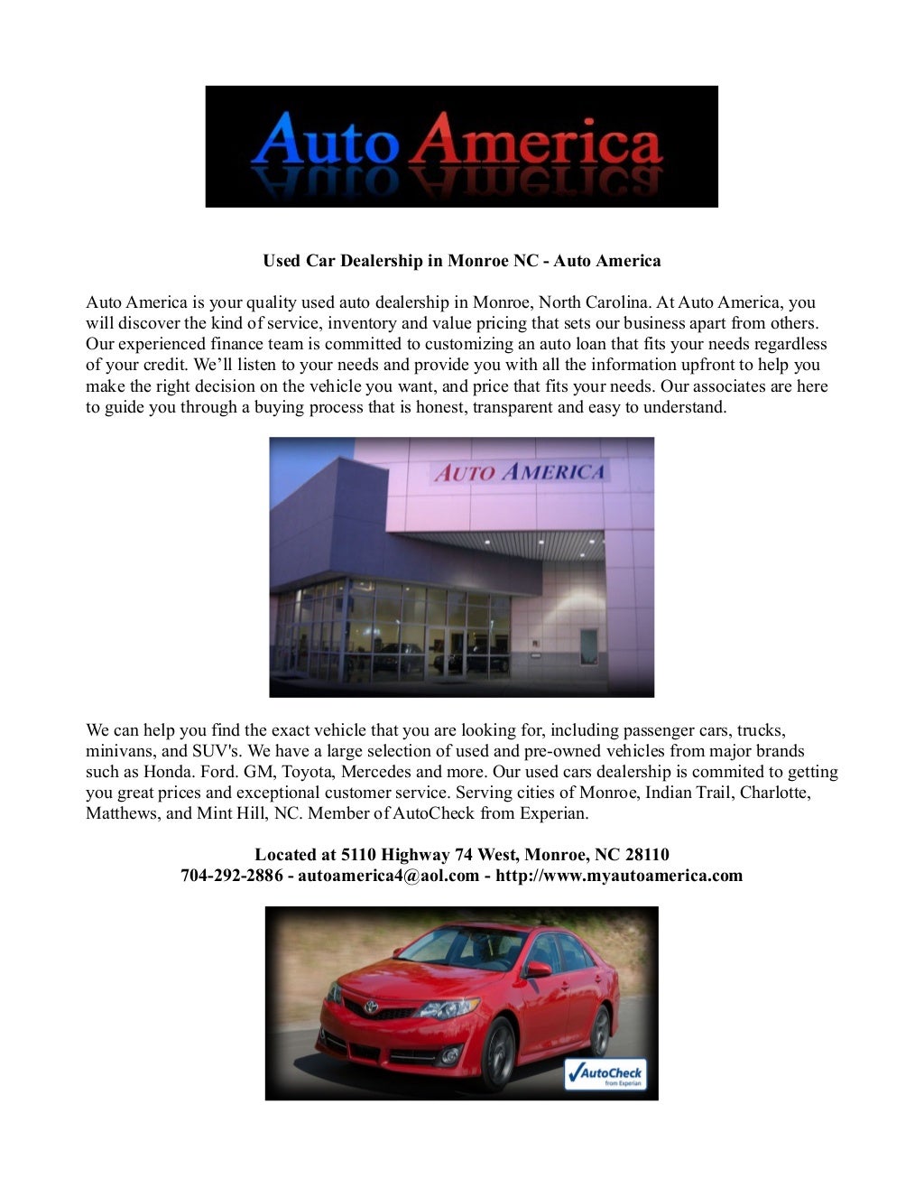 Used car dealership in monroe nc auto america