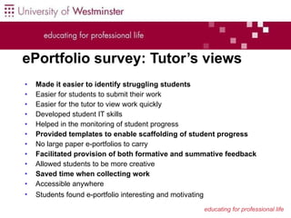 Use ePortfolios at The University Of Westminster | PPT