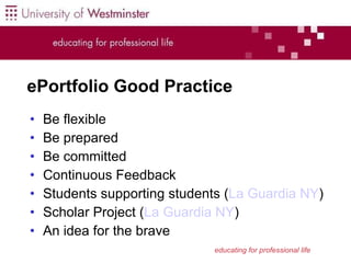 Use ePortfolios at The University Of Westminster | PPT