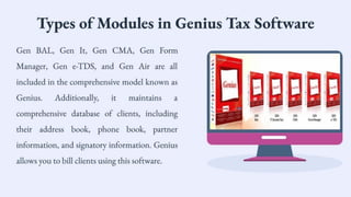 Types of 6 Useful Modules of Genius Tax Software | PDF