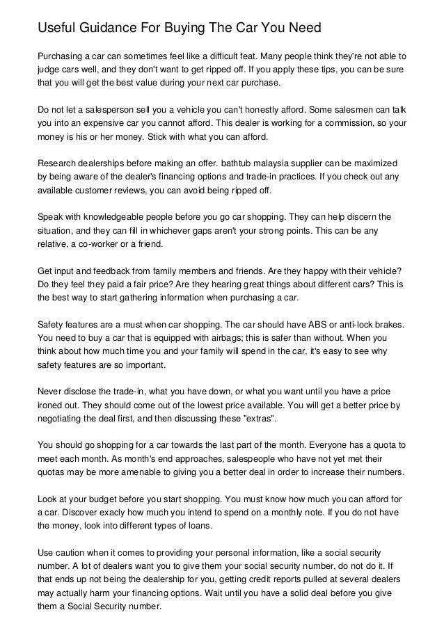 Useful Guidance For Buying The Car You Need