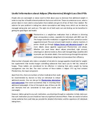 Useful information about adipex (phentermine) weight loss diet pills