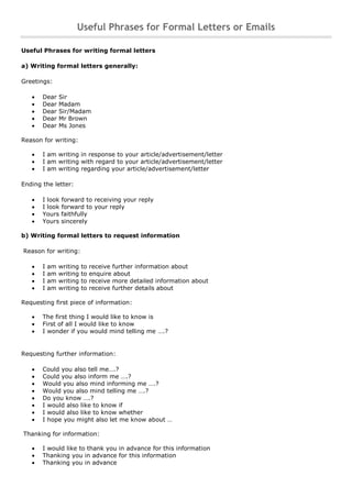 Am Writing Useful phrases for informal letters or emails | DOCX