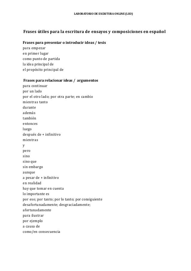 Frases Para Usar En Redaccion De Ensayos