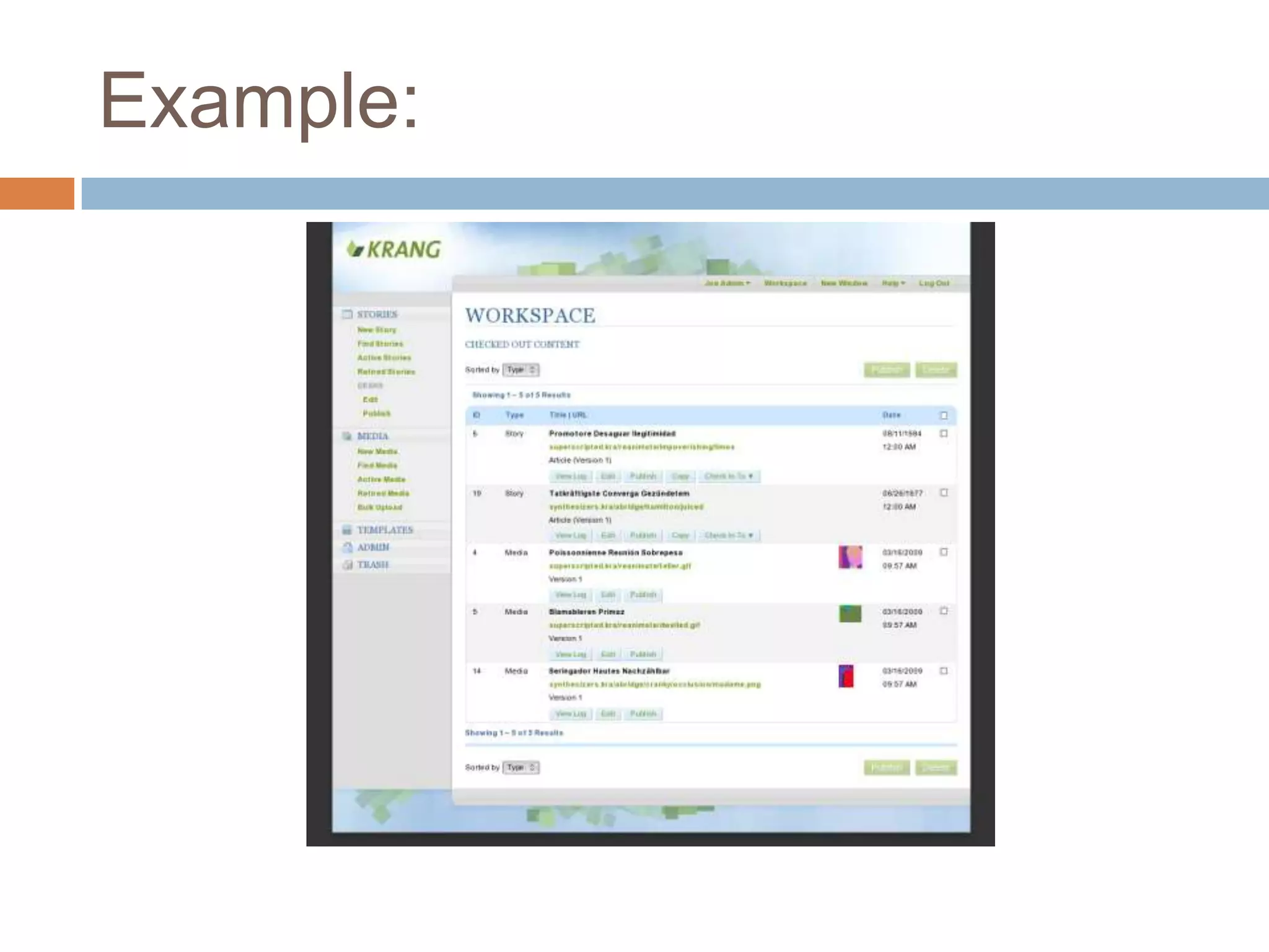 Media search and browse feature which allows users to view, sort, and attach media to content for publication