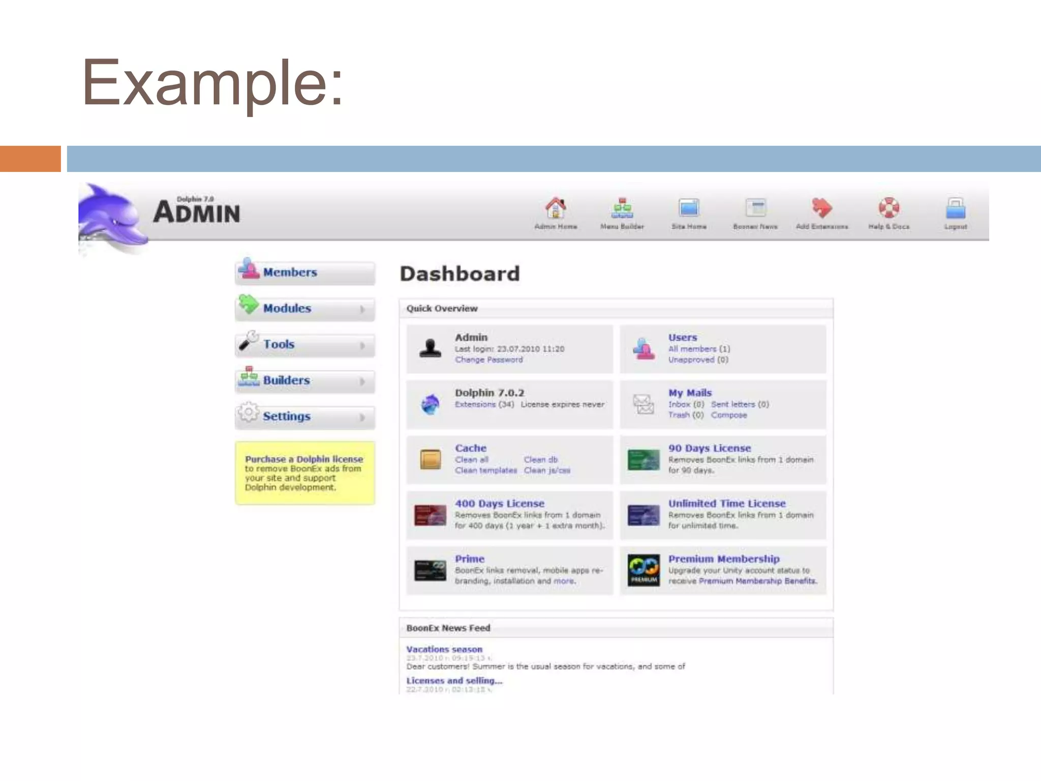XoopsOpen source available to modifyFeaturesXOOPS uses a relational database (currently MySQL)Content management system using modulesFull personalization, user management, themes,Has bulgarian translationEasy to install, support, back-up and useA lot of modulesAdmin, community, entertainment, communication, management and othersYogurt social network module – enable users to have a personal album of pictures/videos from youtube, a list of friends, a public wall for messages(scraps) ,to create communities (tribes), to adjust configs to set who can see what, it also allows admins to block users from using the site for a certain amount of time.