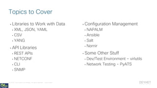 Useful Python Libraries for Network Engineers - PyOhio 2018 | PDF