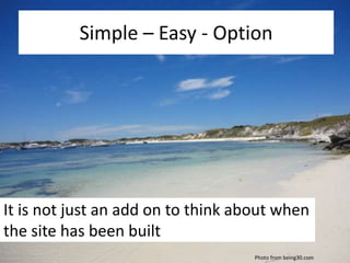 #BritMumsLive @SEOJoBlogs
Simple – Easy - Option
It is not just an add on to think about when
the site has been built
Phot...