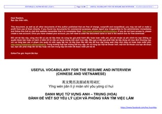 EDITOR(编者): HUỲNH BÁ HỌC (黄播学) Page 1 of 24 USEFUL VOCABULARY FOR THE RESUME AND INTERVIEW （英文简历及面试有用词汇）
https://www.faceb...