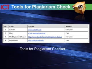 Tools for Plagiarism Check
Tools for Plagiarism Checker
 