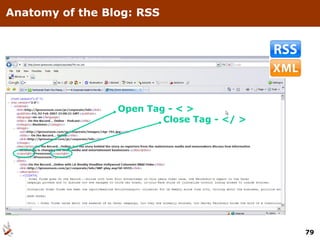 Anatomy of the Blog: RSS




                 Open Tag - < >
                         Close Tag - </ >




                                            79
 