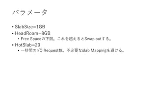 ѥ`
? SlabSize=1GB
? HeadRoom=8GB
? Free Spaceޡ򳬤Swap out롣
? HotSlab=20
? һgI/O RequestҪslab Mappingܤ롣
 