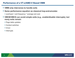 Performance of a VT-x/AMD-V Based VMM

!  VMM only intervenes to handle exits
!  Same performance equation as classical tr...