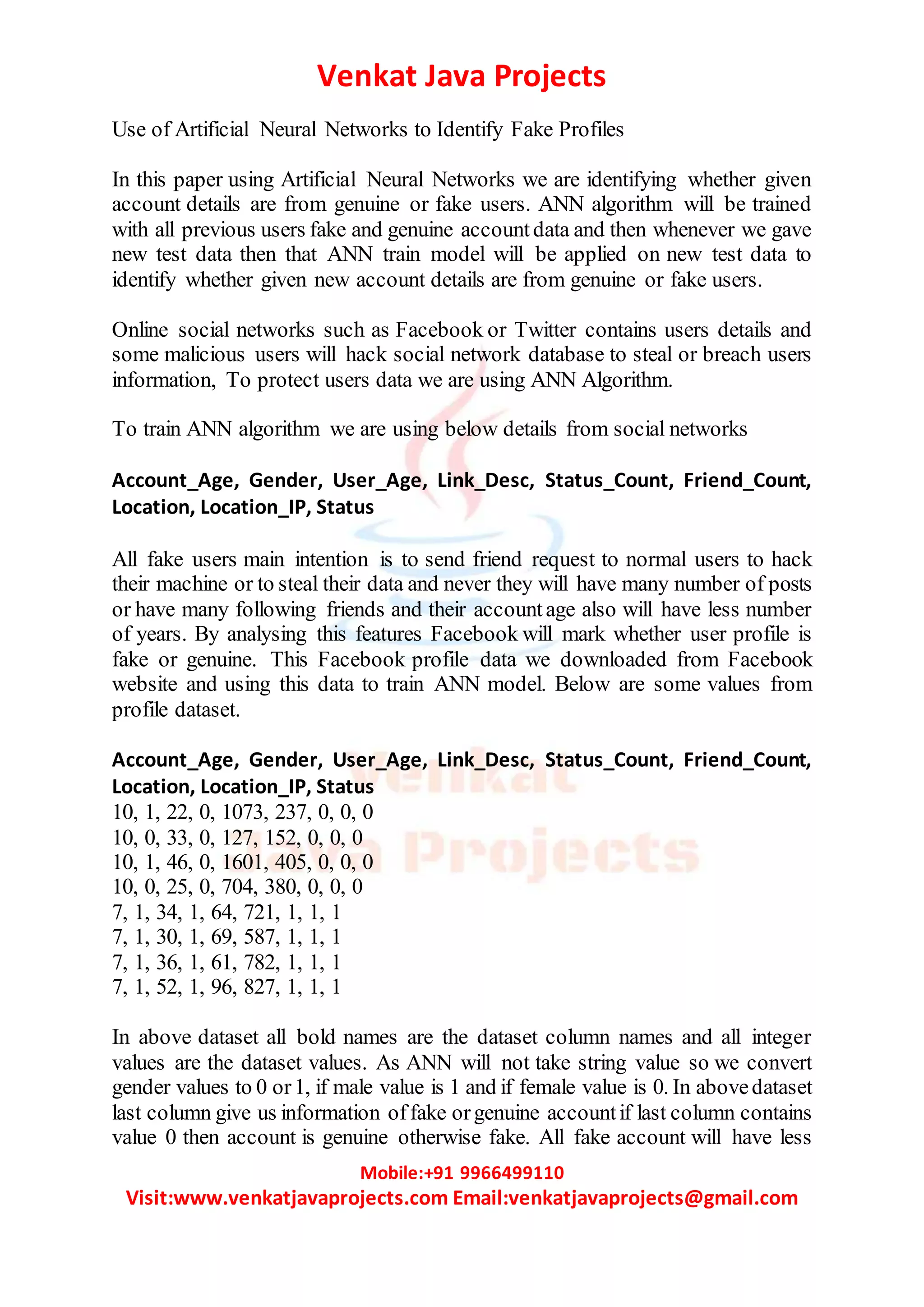 Use of artificial neural networks to identify fake profiles | DOCX