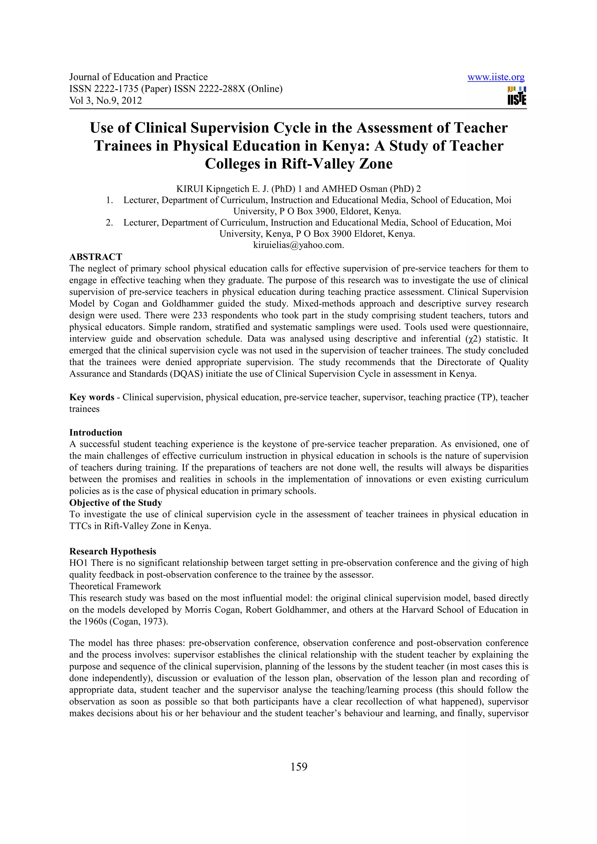Use of clinical supervision cycle in the assessment of teacher | PDF