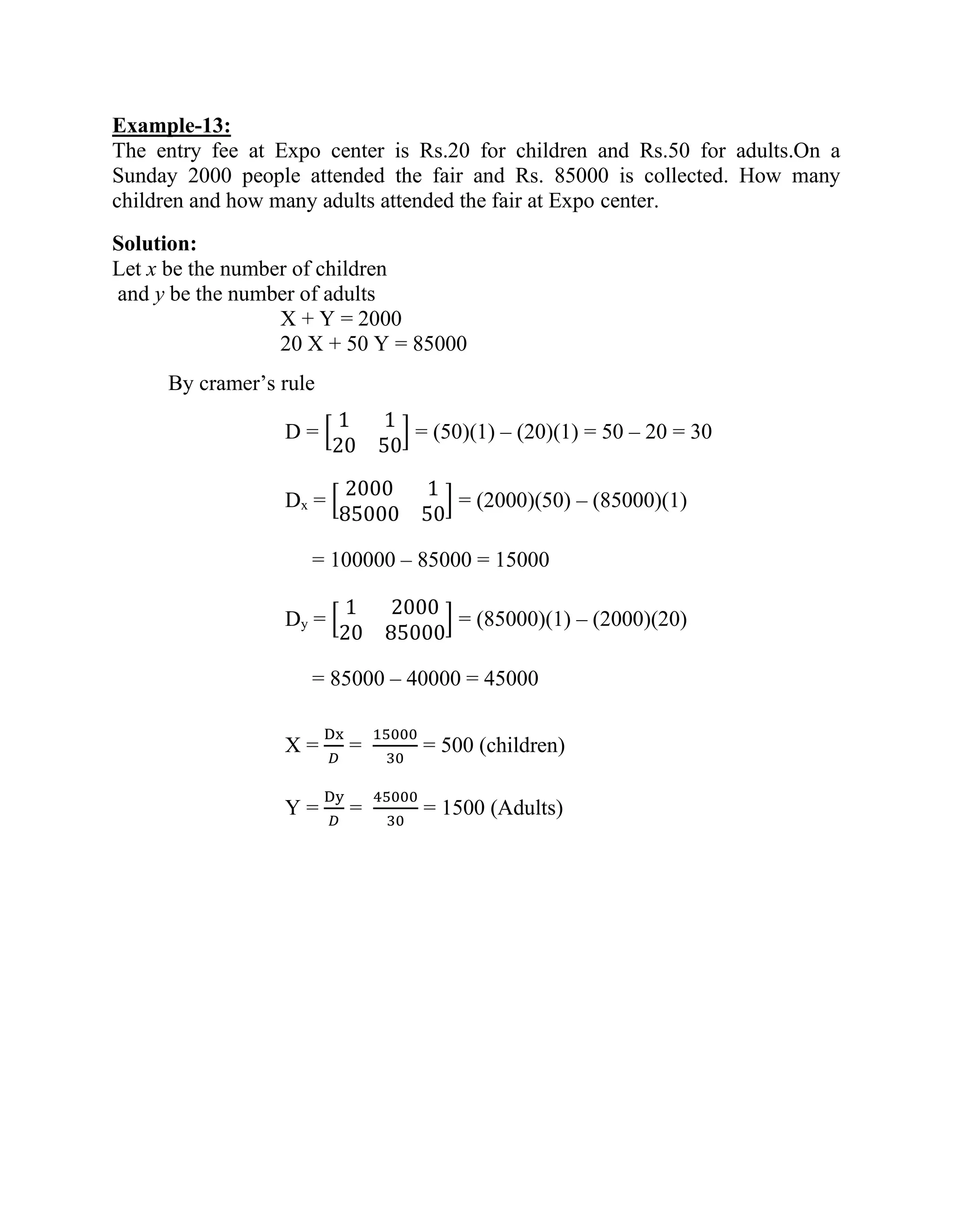 Use of cramer`s rule in word problem PDF