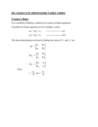 Cramer Method Example Use of cramer`s rule in word problem | PDF