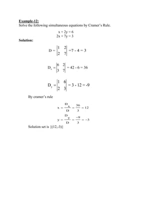 Use of cramer`s rule in word problem | PDF