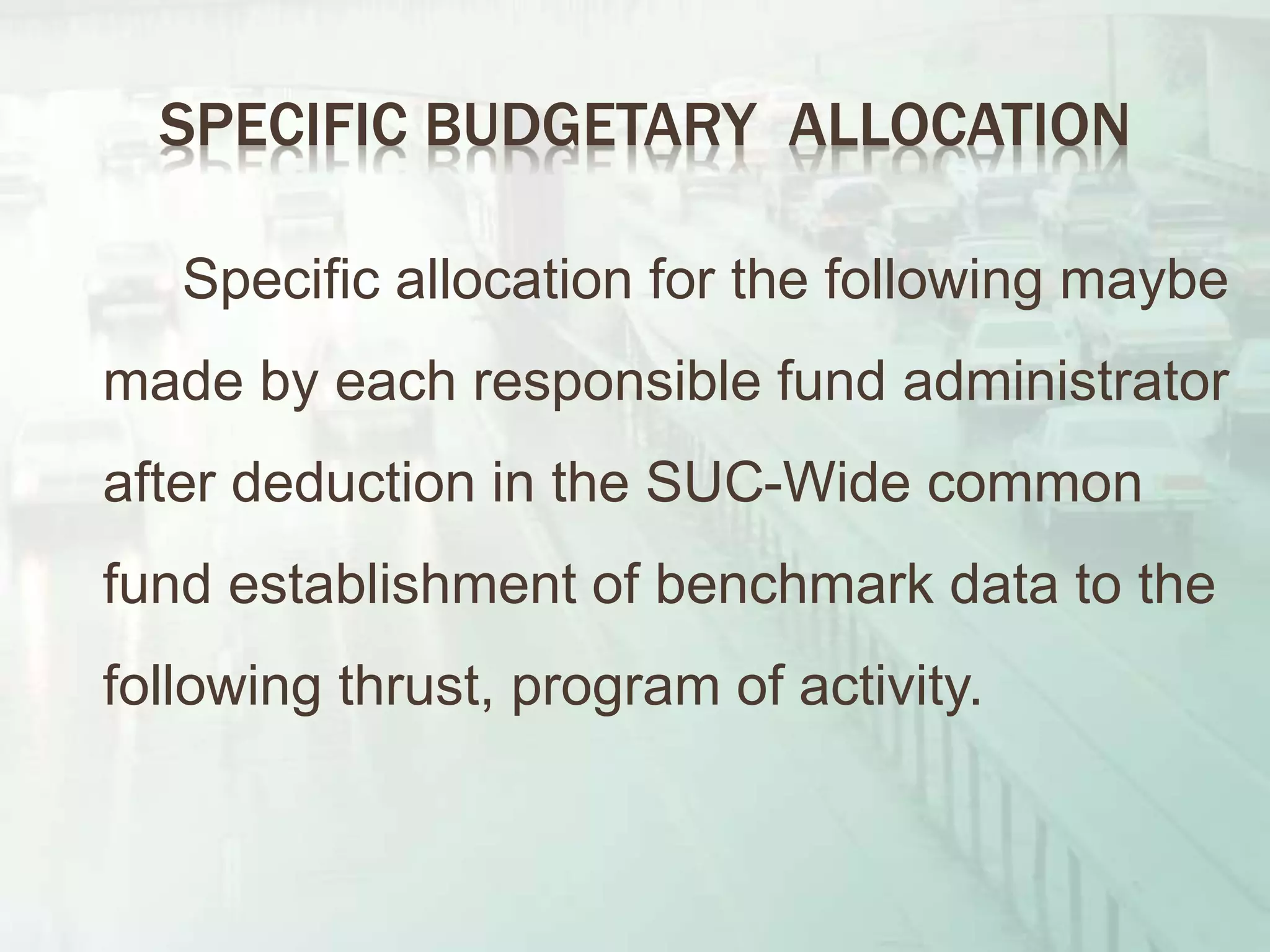Use of funds and budget allocations in state universities and colleges ...