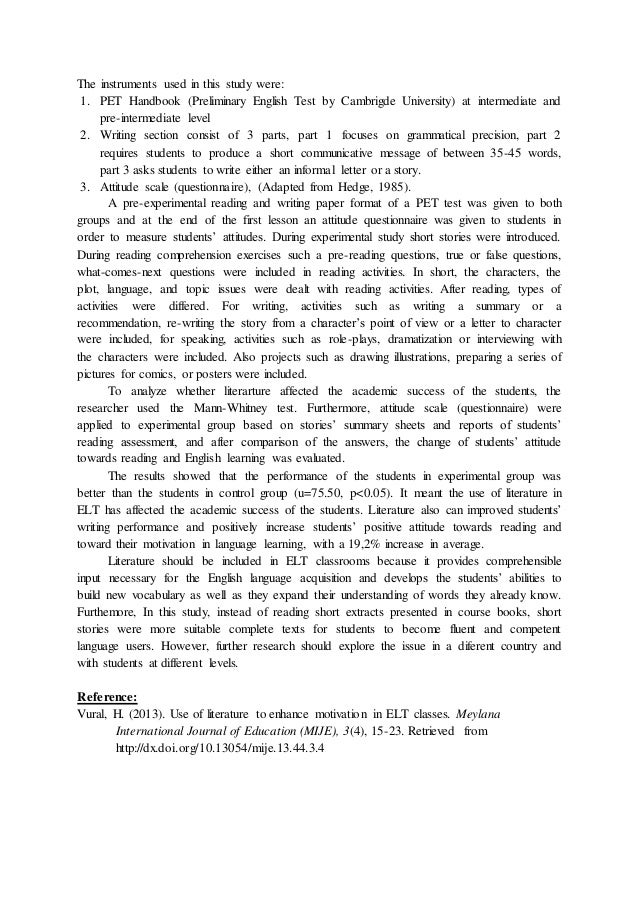 Use of literature to enhance motivation in elt classes