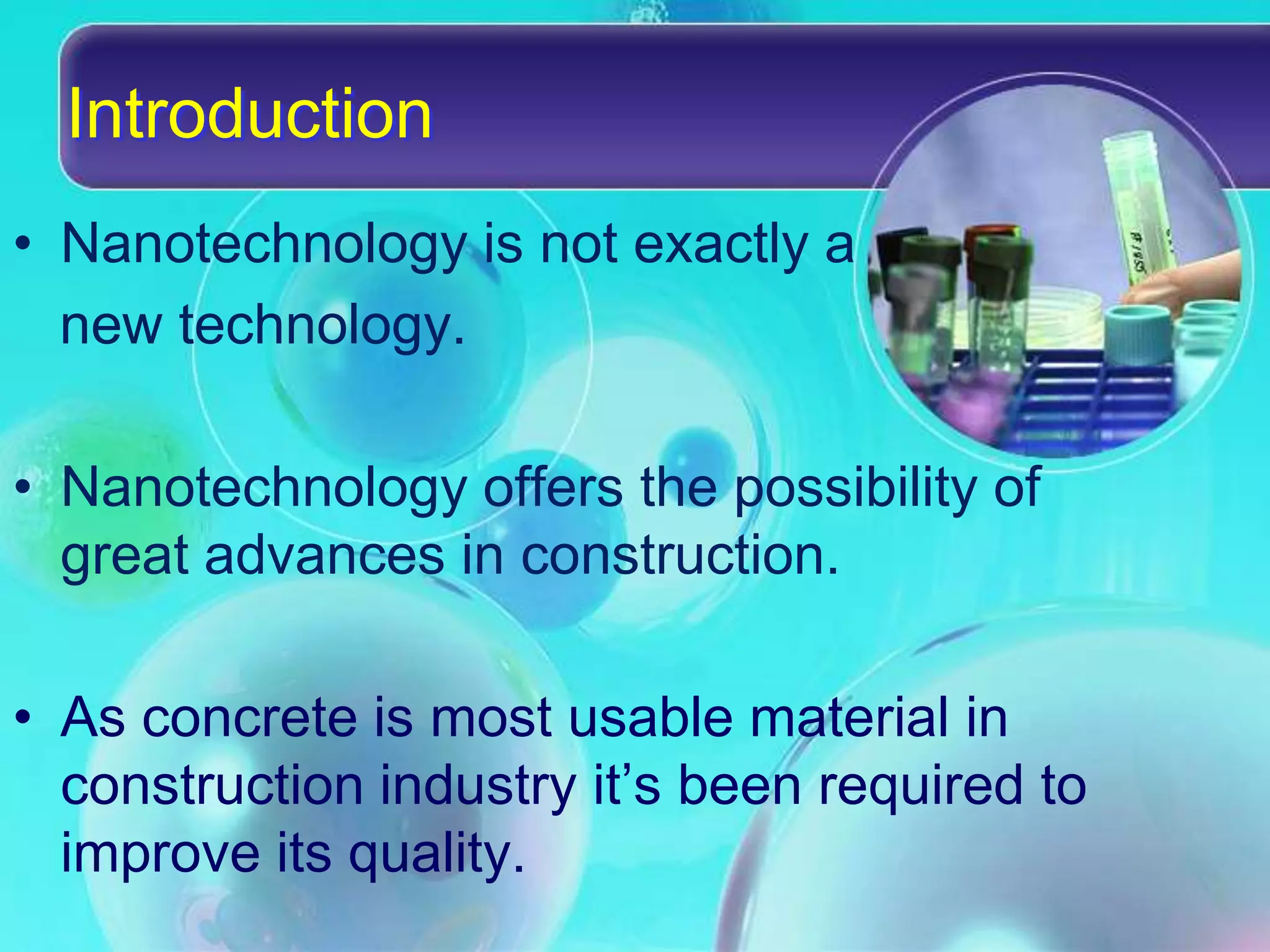 Use of nanotechnology in concrete | PPTX
