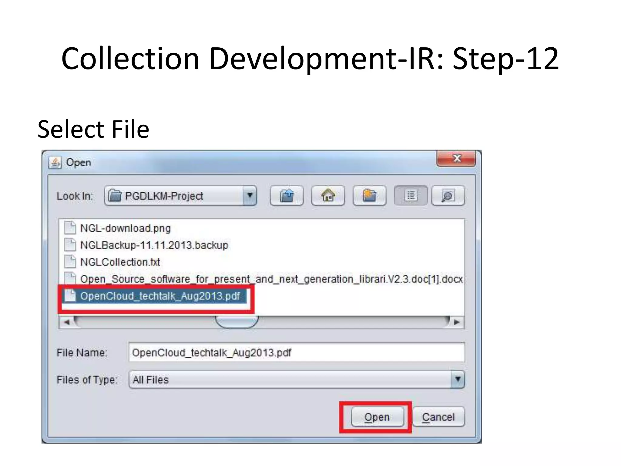 Collection Development-IR: Step-12 Select File 