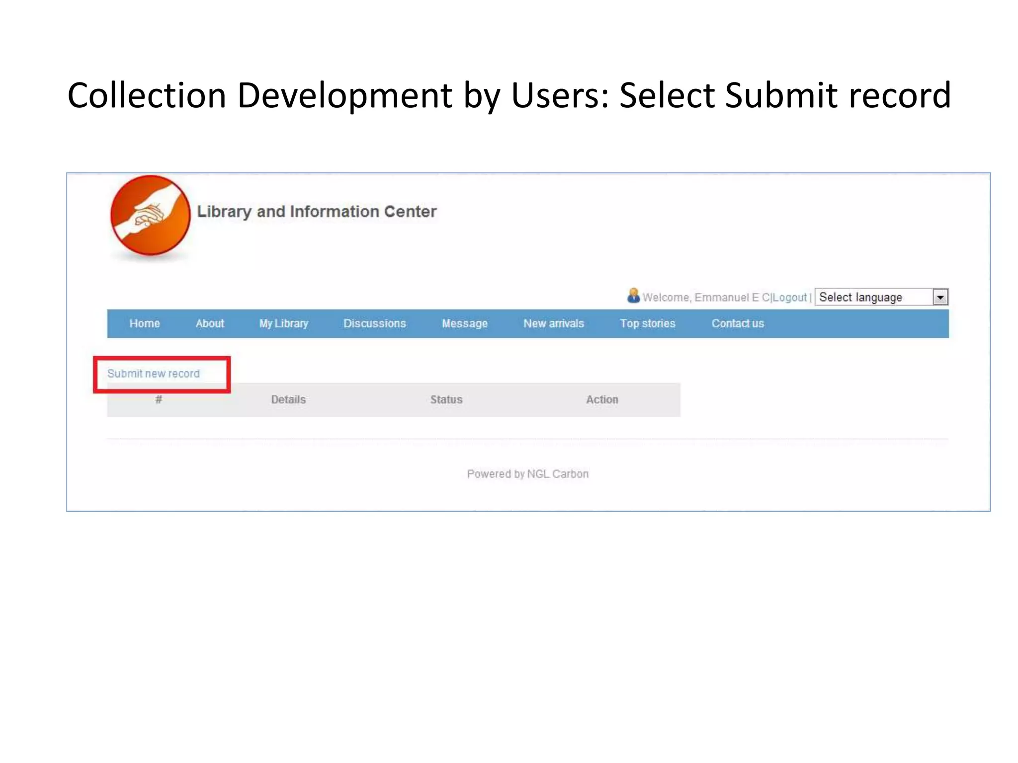 Collection Development by Users: Select Submit record 