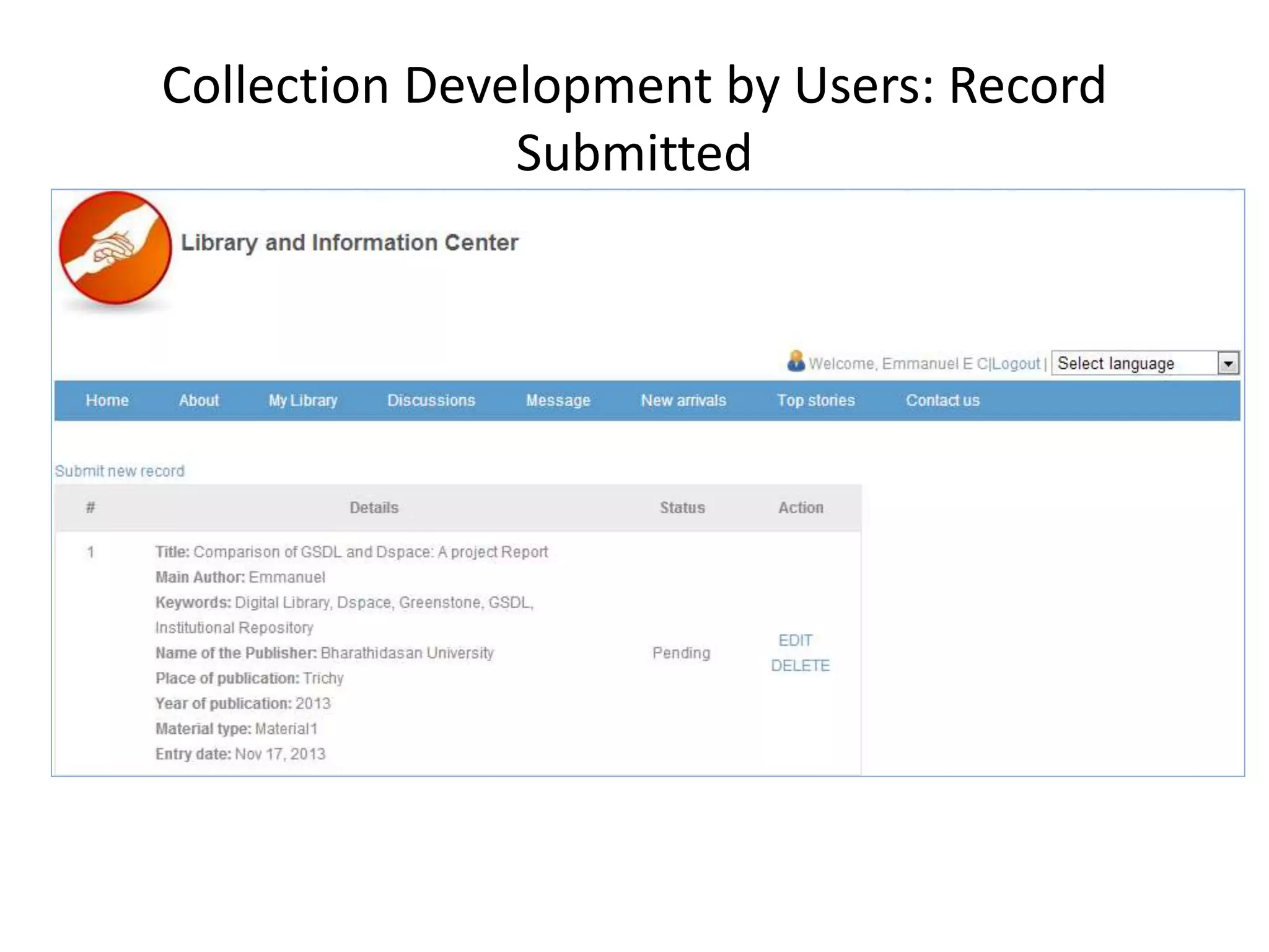 Collection Development by Users: Record Submitted 