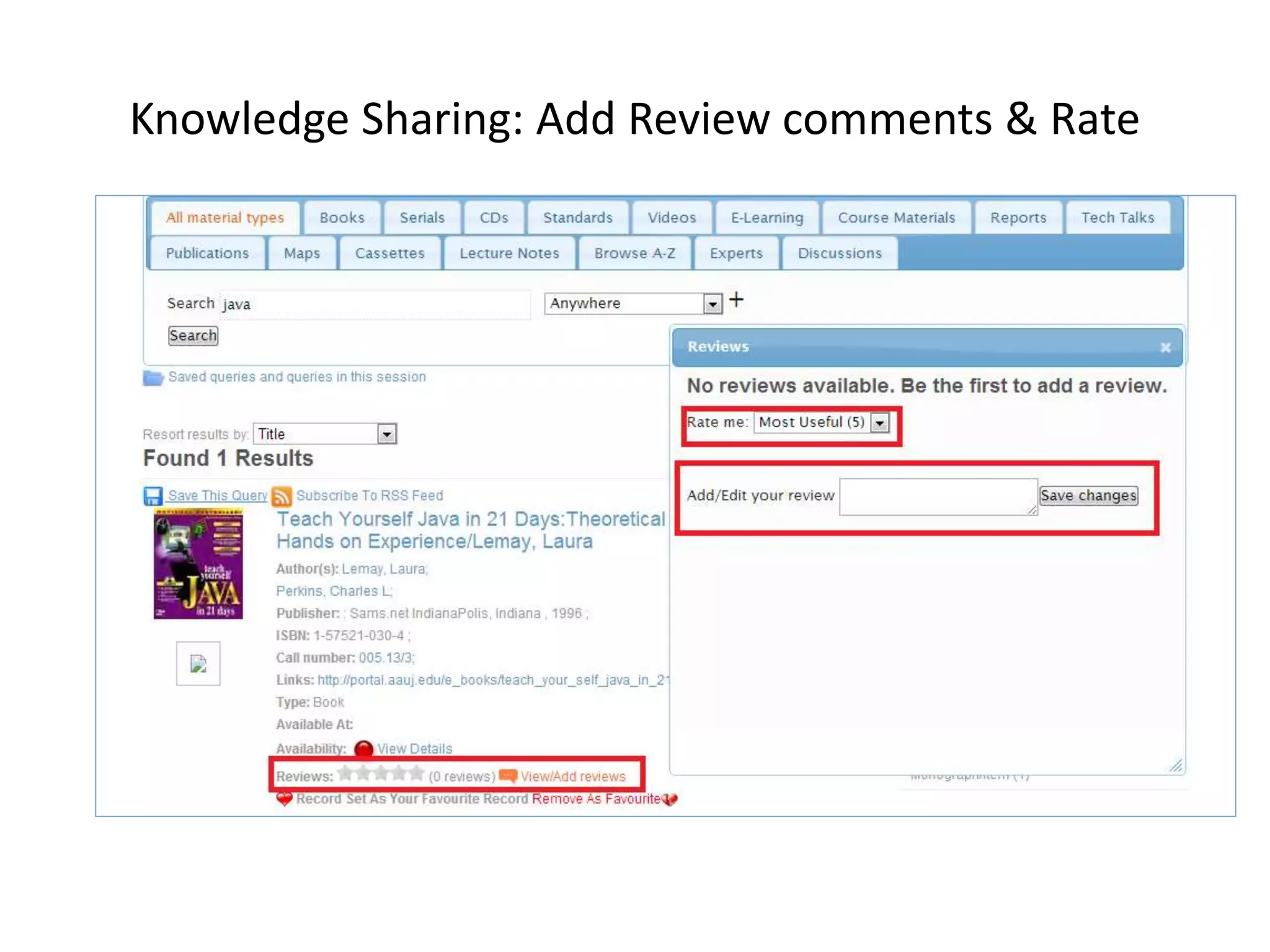 Knowledge Sharing: Add Review comments & Rate 