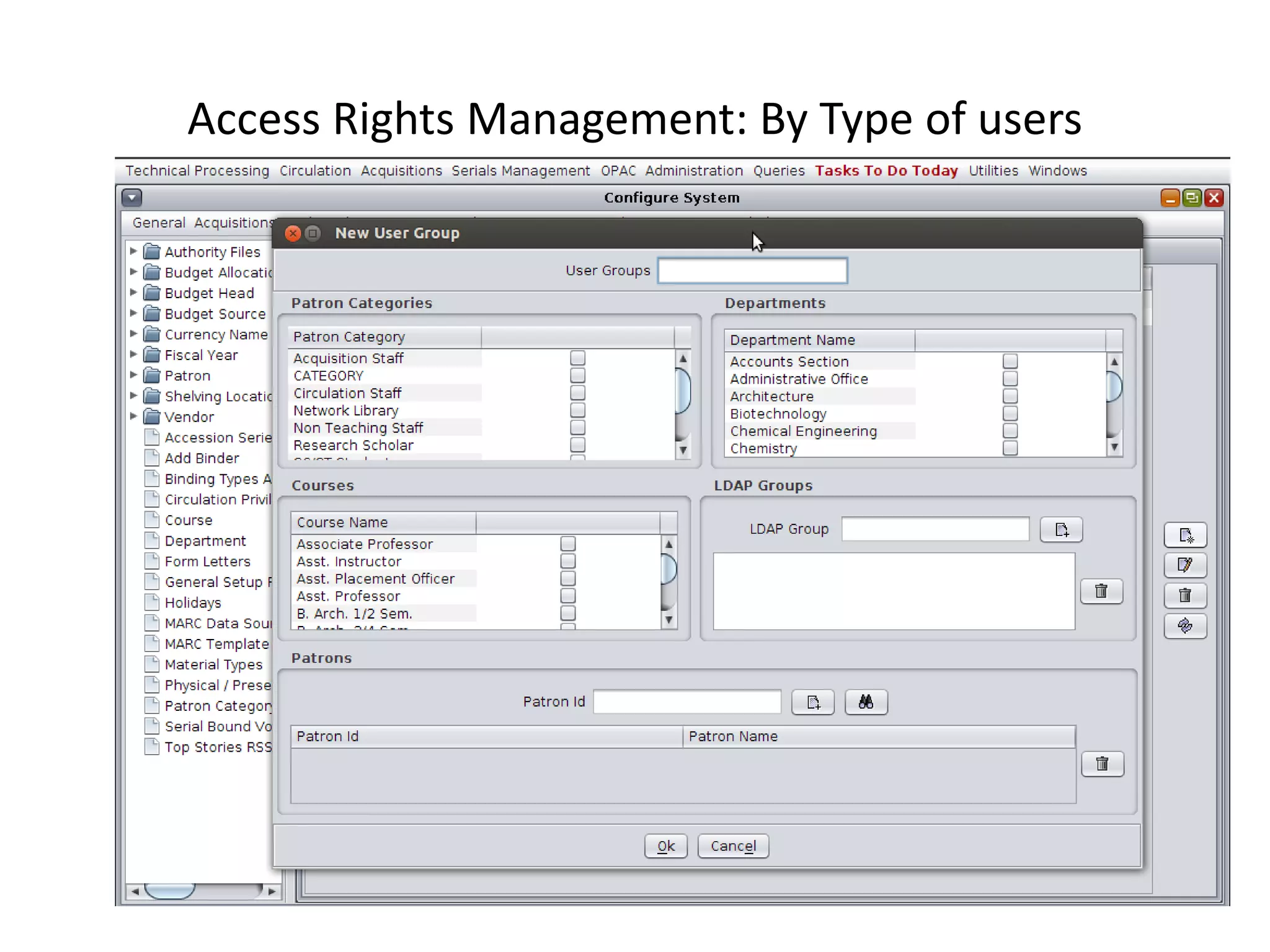 Access Rights Management: By Type of users 