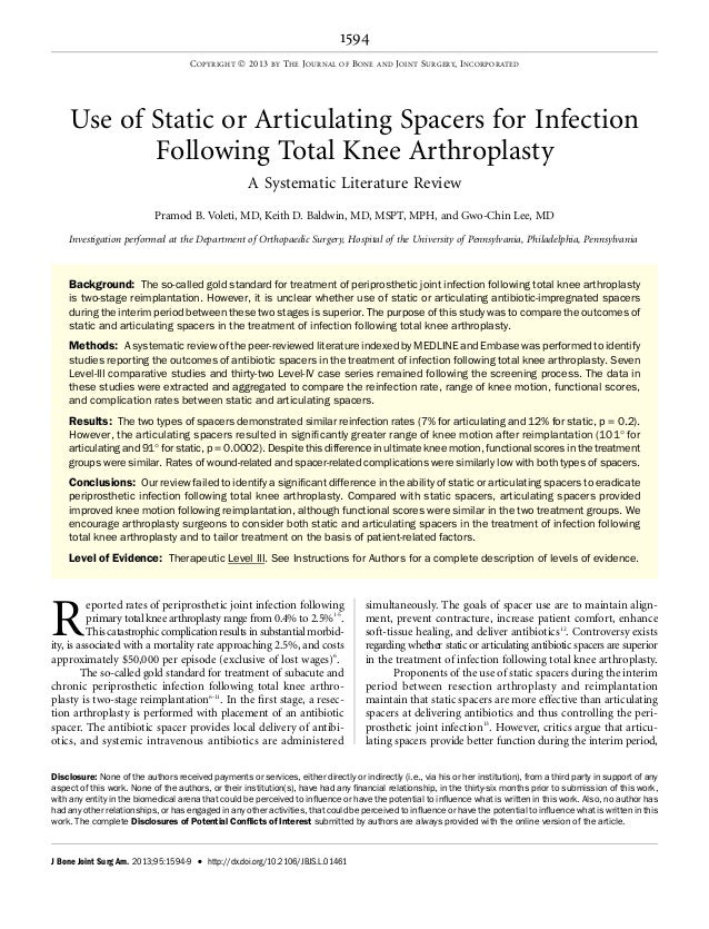 Use of static or articulating spacers for infection