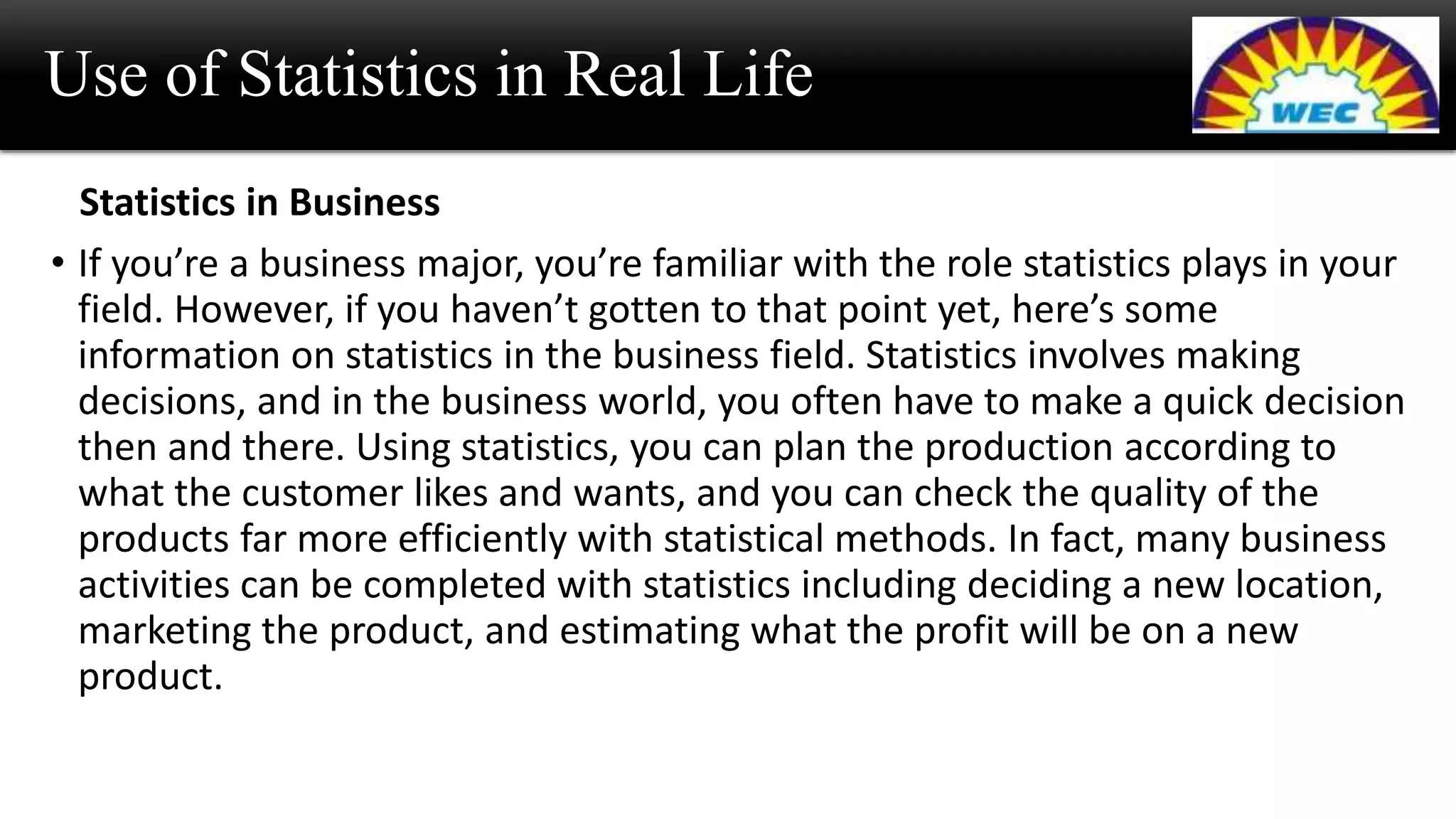 Use of Statistics in real life | PPTX