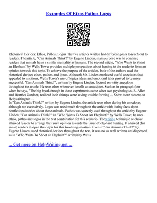 Logos Rhetorical Example Animals Use Of The Greek Word Logos | PDF